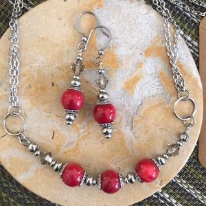 Red Coral Earring & Necklace set Stainless Steel😍